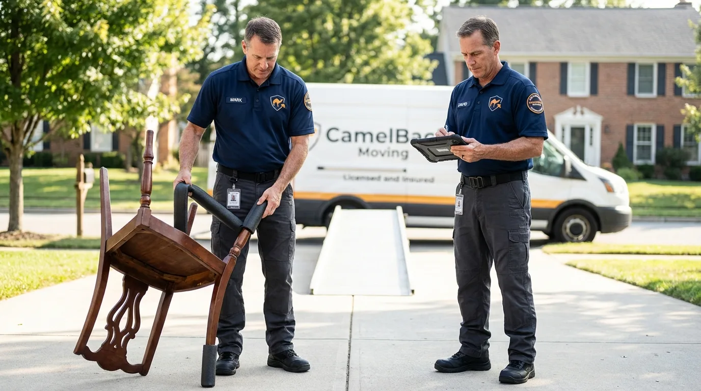 Movers inspecting furniture for damage prevention before loading in Greensburg, KY