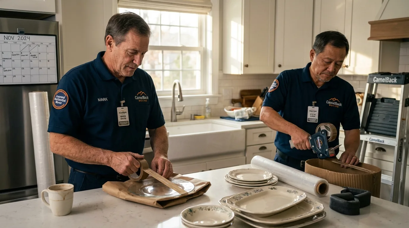 Professional crew packing kitchen dishware in Greensburg, KY
